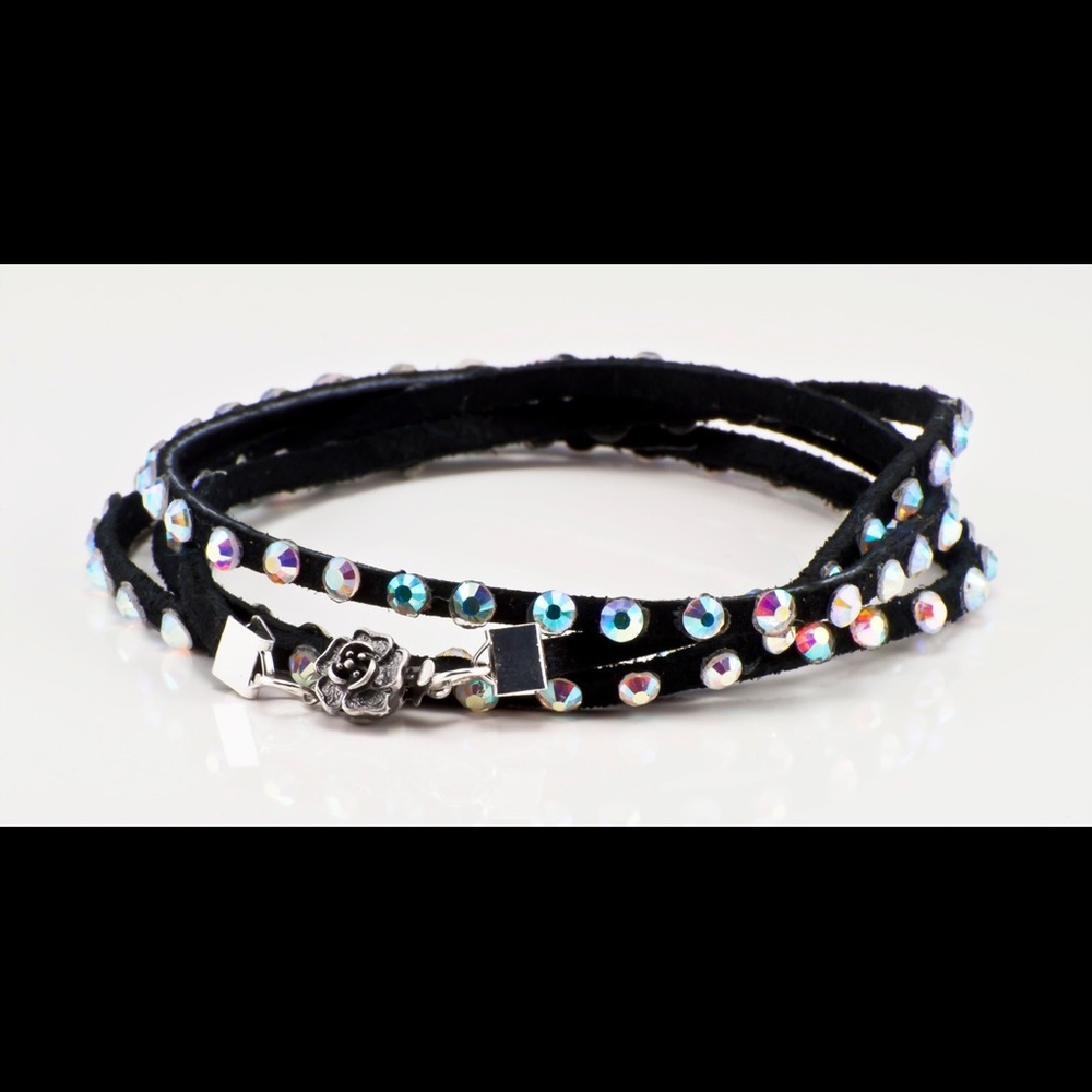 Black leather and Swarovski Crystal Bracelet